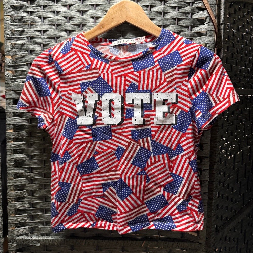 Alice + Olivia A+O x I Am A Voter Cindy Cropped Tee in XS - Picture 2 of 6